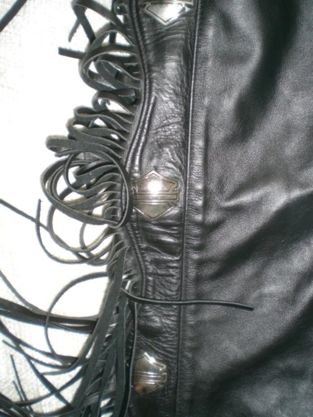 HARLEY DAVIDSON CHAPS black fringe leather western pants studs XS moto Vintage - Picture 6 of 8